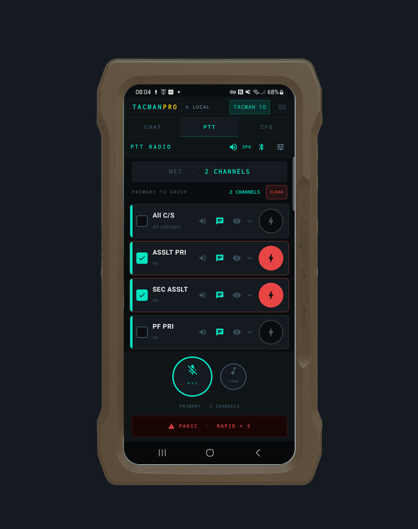 TACMAN Pro PTT screen in a Juggernaut.Case rugged case